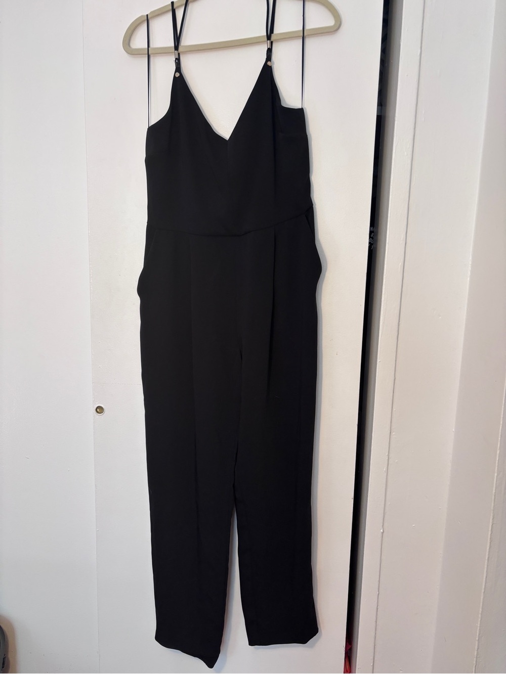 Zara Basic Black Adjustable Straps V-Neck Jumpsuit | Size M